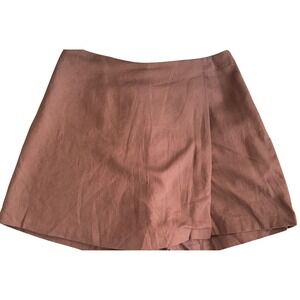 Rae Mode Brown Wrap Front Skort Plus Size 1XL Elastic Back Pockets Linen Blend